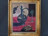 a picture of a painting of a still life with a glass of wine