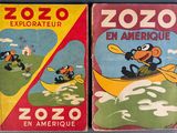 two books with pictures of animals in a boat and a man in a canoe