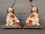 pair of 19th century english porcelain dogs on marble bases