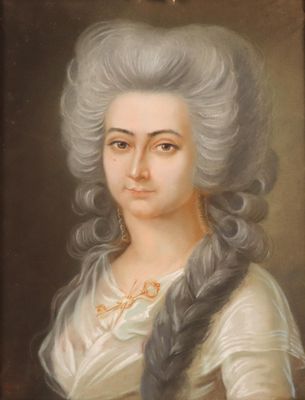 an old painting of a woman with long hair wearing a white dress