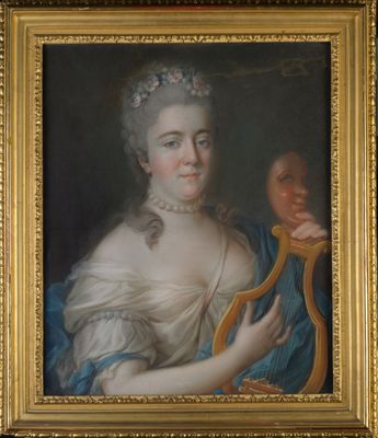 École française XVIIIème "Portrait de femme à la lyre et au …