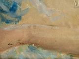 an image of a painting of a woman laying down on a beach