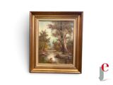 an image of a painting of a river with trees in the background