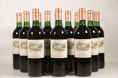 six bouteilles de vin sont alignées sur une surface blanche