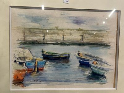 MATTA (XXe) Barques au port Aquarelle sur papier