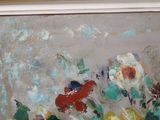 a painting of flowers in a vase on a table