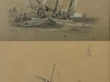 deux dessins représentant des bateaux sur un plan d'eau et un bateau sur un plan d'eau