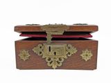 a wooden box that has a lock on it