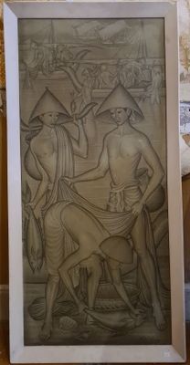 a picture of a picture of a man and a woman on a horse