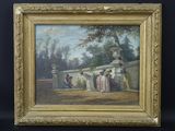 une peinture à l'huile représentant un groupe de personnes dans un parc