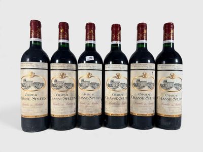 six bouteilles de vin sont alignées sur une surface blanche
