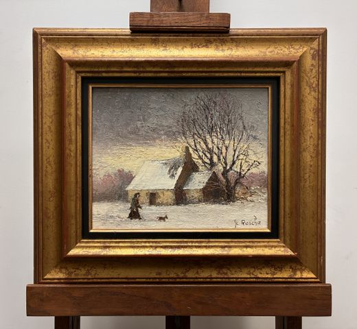 Jean Claude RESCHE (XXème) : « La promenade du chien ». Huile sur...