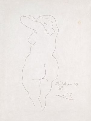 an image of a drawing of a nude woman with a hat on her head