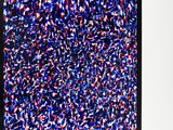 a picture of a television screen with a lot of red, white and blue paint splattered on it