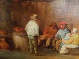 a painting of a group of people sitting in a room