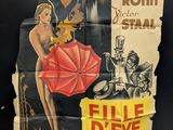 an old movie poster of a woman holding a red umbrella