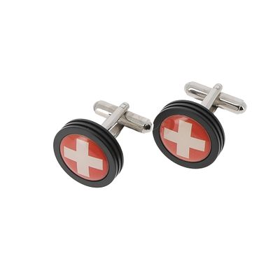 BRM Boutons de manchette "Drapeau Suisse" en acier - PVD.