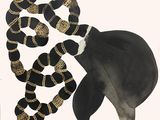 a black and white drawing of a dog with a snake on it ' s back
