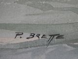un gros plan sur un tableau représentant une personne sur une planche de surf
