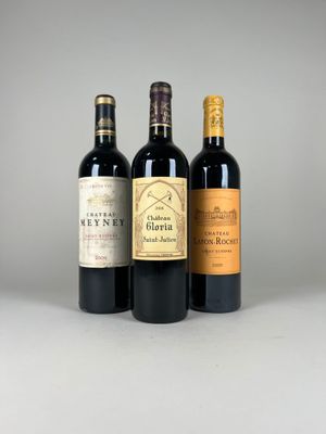 trois bouteilles de vin sont alignées sur une table