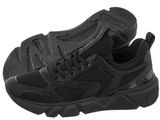 a close up of a pair of black sneakers on a white background