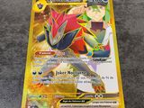 a pokemon card on a table with a black background