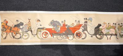 a picture of a picture of a group of people riding in a horse drawn carriage