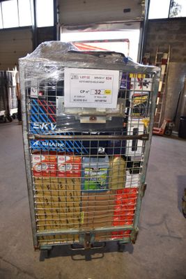 a cart with a lot of food in it in a warehouse