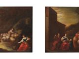 tableau représentant deux tableaux représentant un homme et une femme à cheval