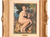 une image représentant un tableau d'une femme nue assise sur une souche d'arbre
