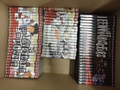 a lot of dvds in a box on the shelf