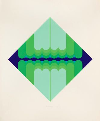 une image représentant un motif géométrique vert et bleu sur fond blanc