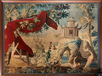 tableau représentant un cheval et un homme dans un paysage