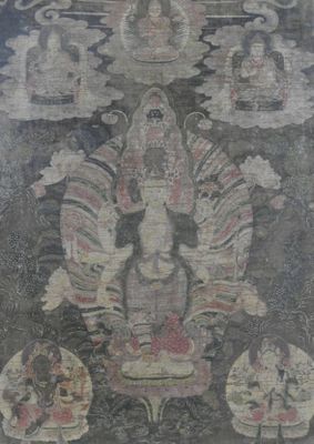 Tibet Tanka représentant un cortège céleste
