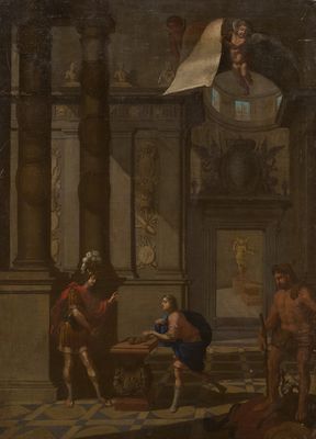 une image d'un tableau représentant un groupe de personnes dans une pièce