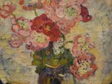 a painting of flowers in a vase on a table