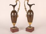 pair of antique brass and marble vases on marble bases