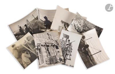 several old black and white photographs of men and women working on a farm