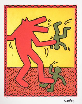 an image of a painting of a man with a dog on his back
