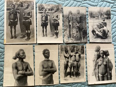 several old black and white photographs of men and women on a bed