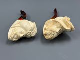 paire de figurines en ivoire sculpté représentant un bélier et une tête de bélier