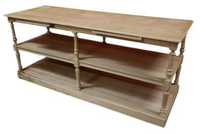 a wooden shelf with two shelves on top of it