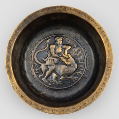 Seltene Beckenschlägerschüssel "Simson mit dem Löwen" Messin…