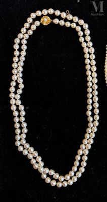 a white pearl necklace and earring set with a gold clasp