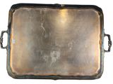 silver plated serving tray with handles and handles on a white background