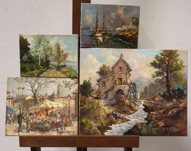 B. FRANCO (20ème) : lot de 4 huiles sur toiles signées, « scène d...