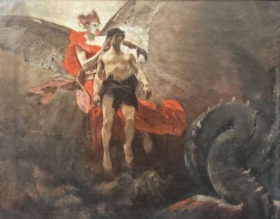 tableau représentant un homme à cheval et une femme à cheval