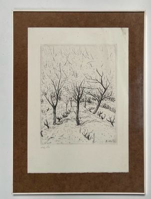 Eau-forte sur vélin représentant un paysage forestier. Oeuvr…