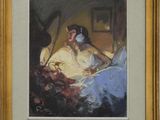 an image of a painting of a woman in bed with a cat