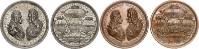 four different types of coins are shown on a white background